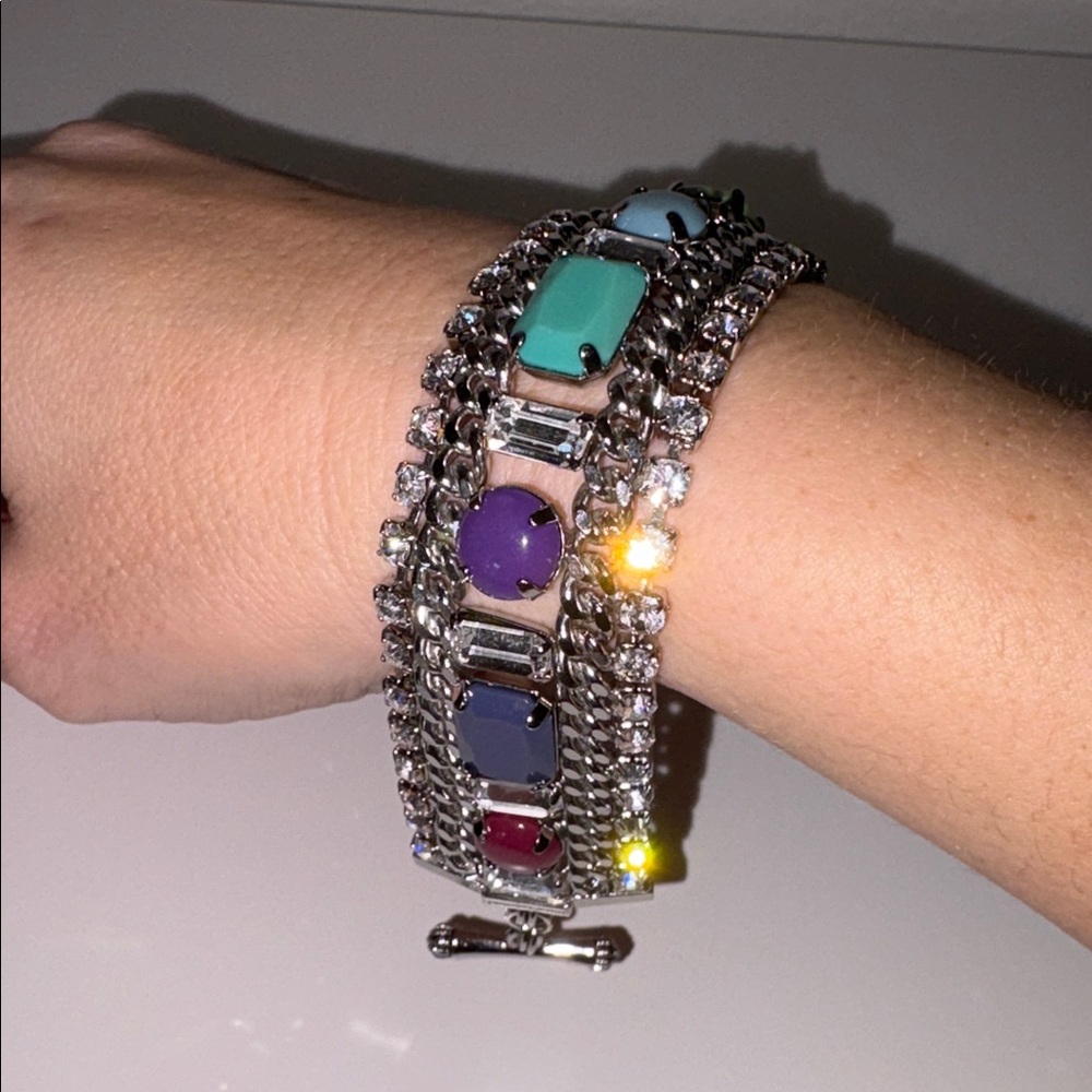 Juicy Couture Silver/ Multi stone toggle bracelet like new 7”